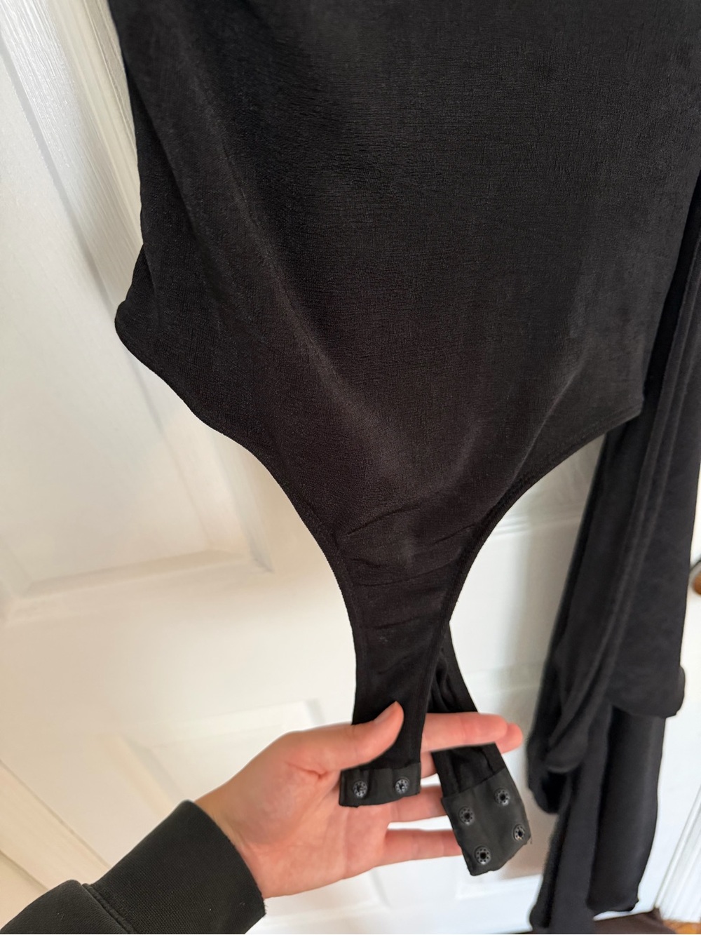 JLUXLABEL Black Asymmetric Draped High-Slit Midi Wrap Dress - Picture 4 of 6